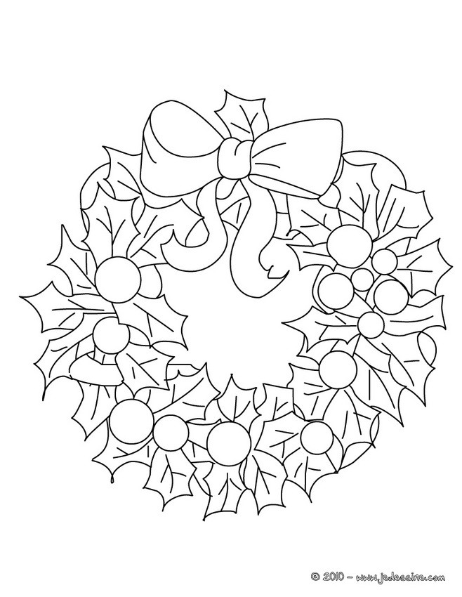 Coloriage couronne noël houx