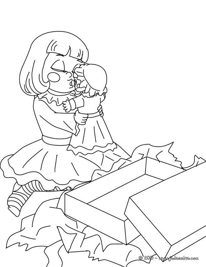 Coloriage cadeau poupée