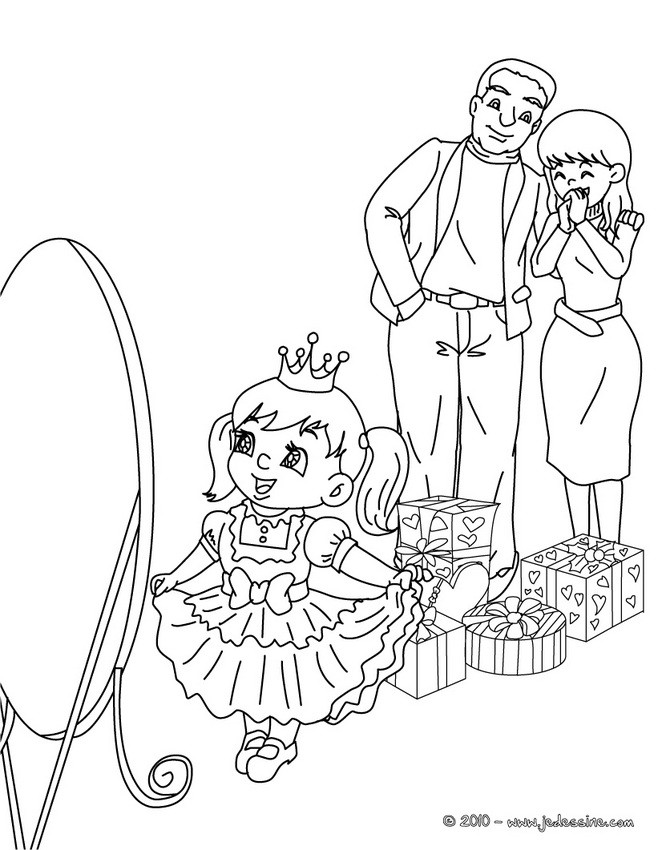 Coloriage cadeau déguisement fille