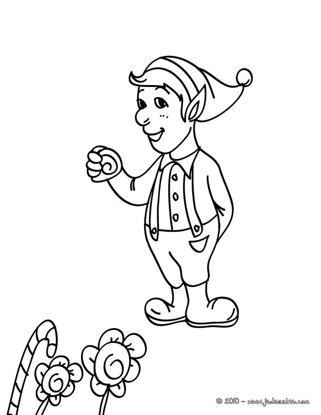 Coloriages petit lutin de noël gourmand à colorier