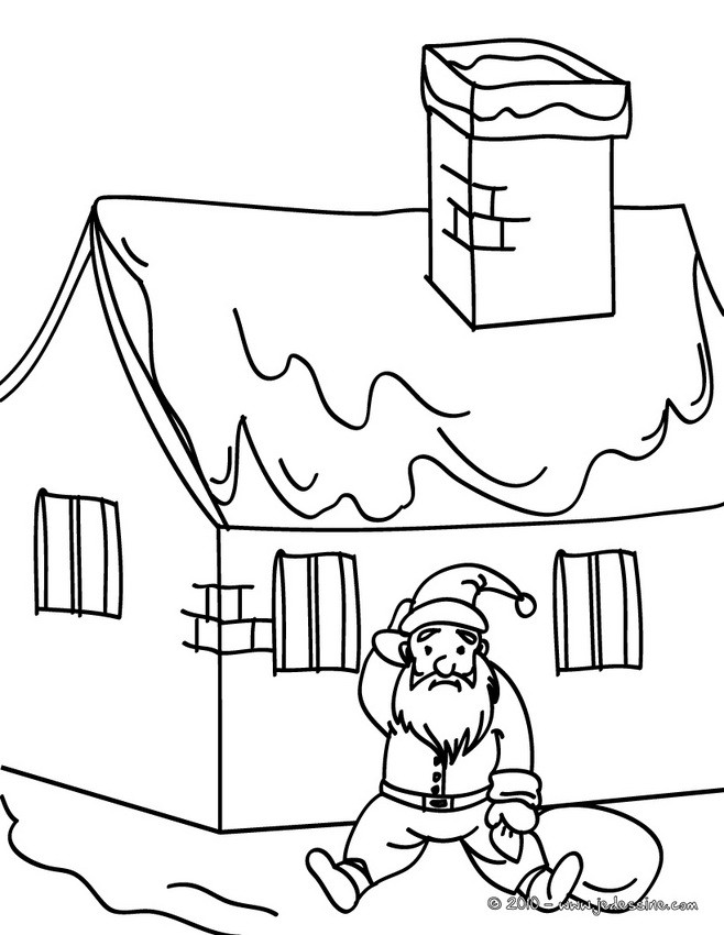Coloriage Père Noël tombé du toit