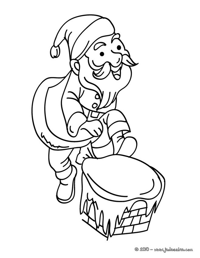 Coloriages coloriage père noël descente cheminée  fr.hellokids.com