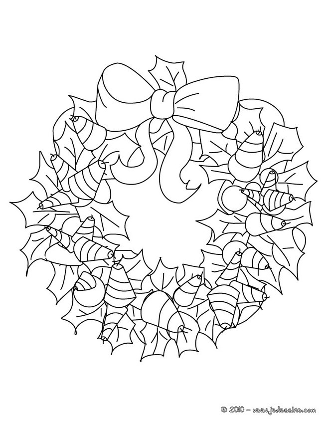Coloriage couronne noeud de Noël