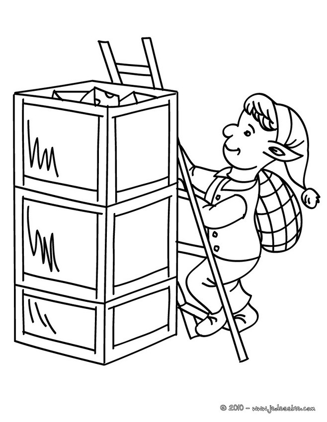 Coloriage Lutin de Noël et les cadeaux