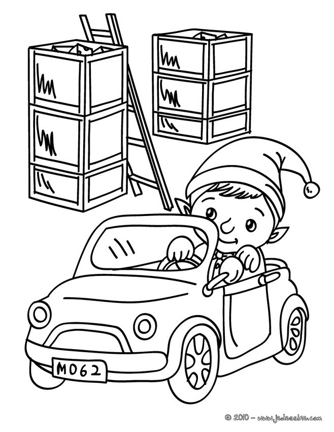 Coloriages coloriage lutin de noël petite voiture  fr.hellokids.com