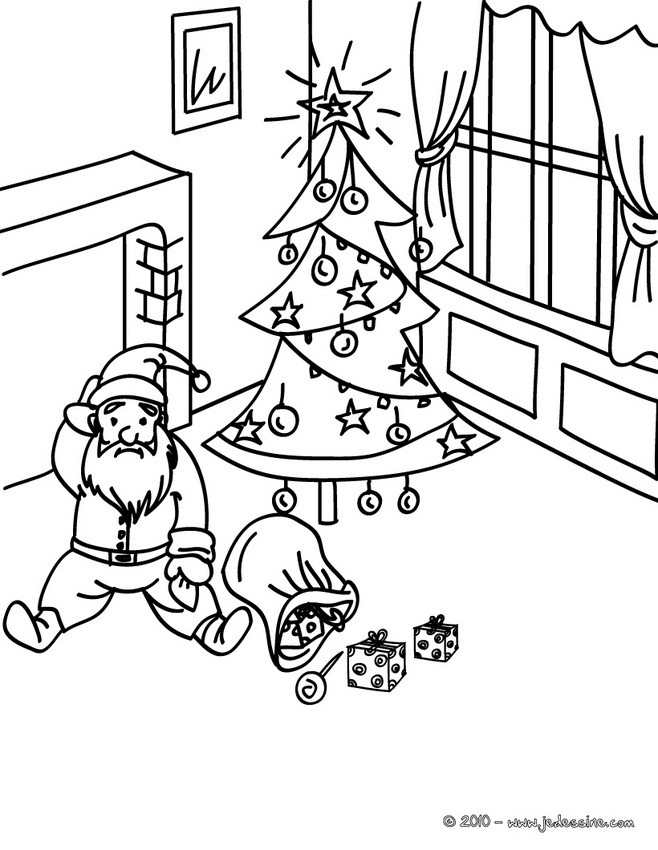 Papa Noël tombé dans cheminée à colorier