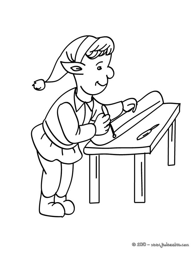 Coloriage Lutin de Noël dans l'atelier