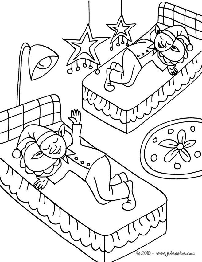 Coloriage Lutin de Noël endormis