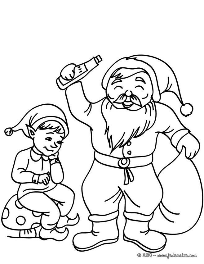 Coloriage n°3425 - Père Noël Lutins de Noël Noël