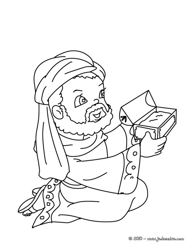 Roi mage à genoux à colorier