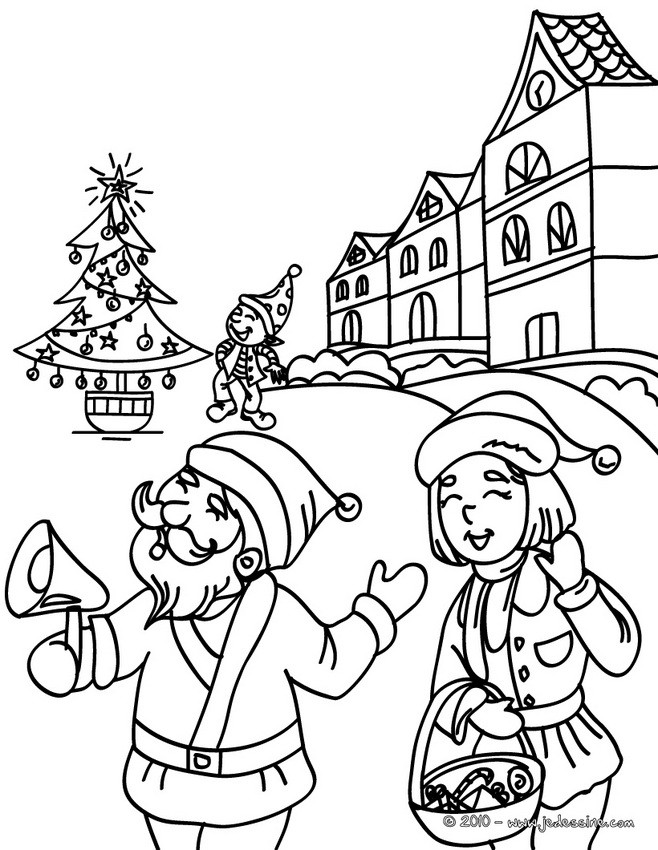 Papa Noël au village à imprimer