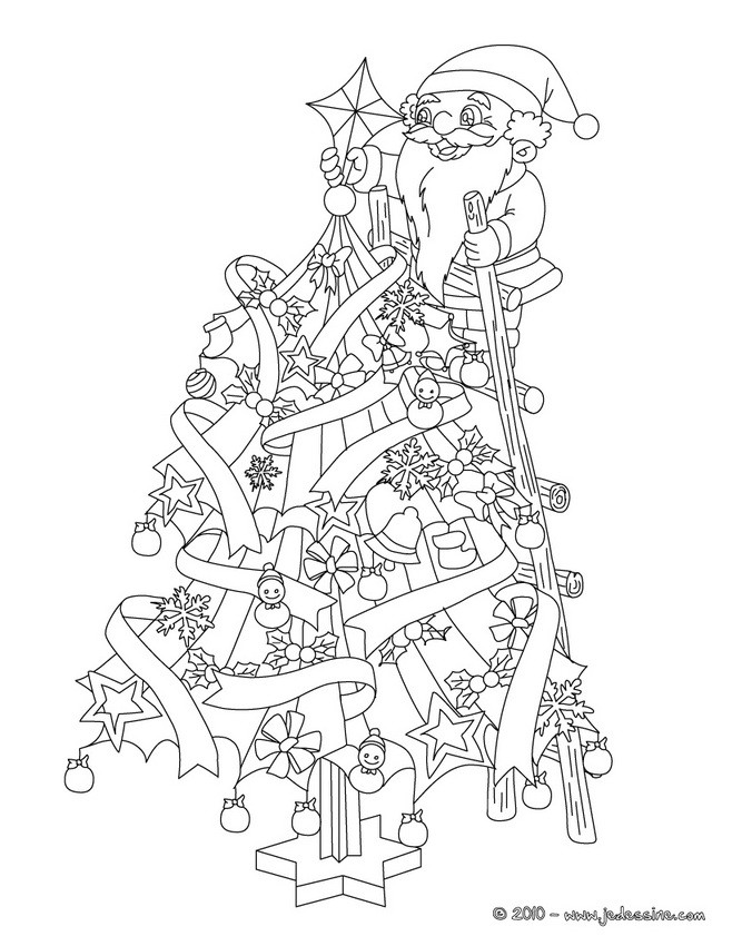 Papa Noël en haut du sapin à imprimer