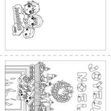 Carte Joyeux No�l chemin�e - Coloriage - Coloriage FETES - Coloriage NOEL - Coloriage CARTES DE VOEUX NOEL - Coloriage CARTE DE VOEUX NOEL GRATUIT