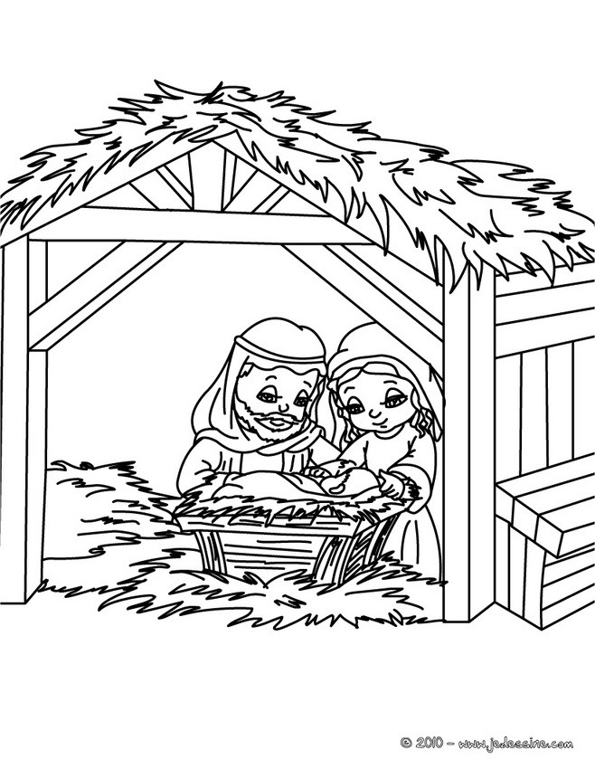 Grange et la sainte famille à colorier