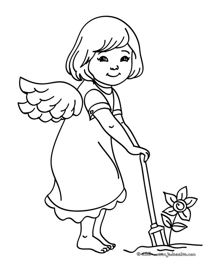 Coloriage ange jardinier