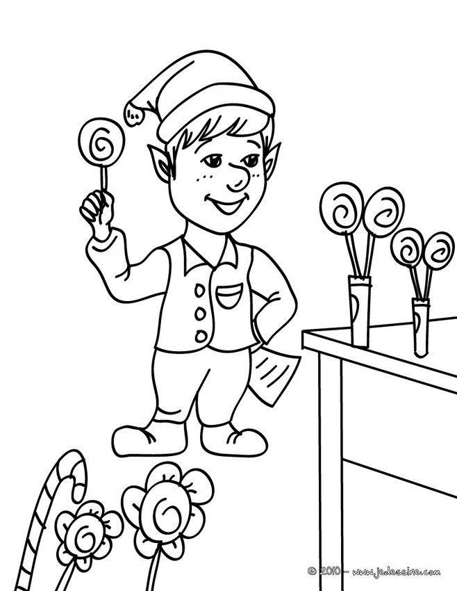Coloriage Lutin de Noël et les sucettes