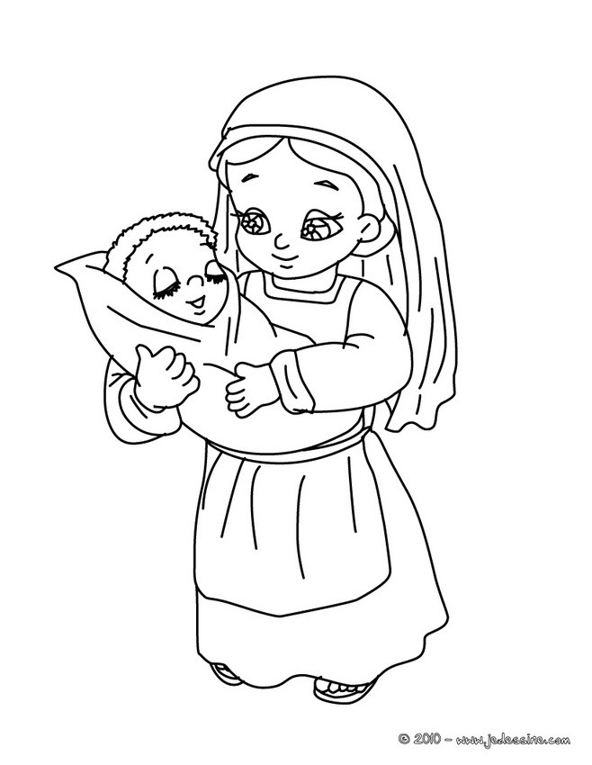 Marie à l'enfant à colorier