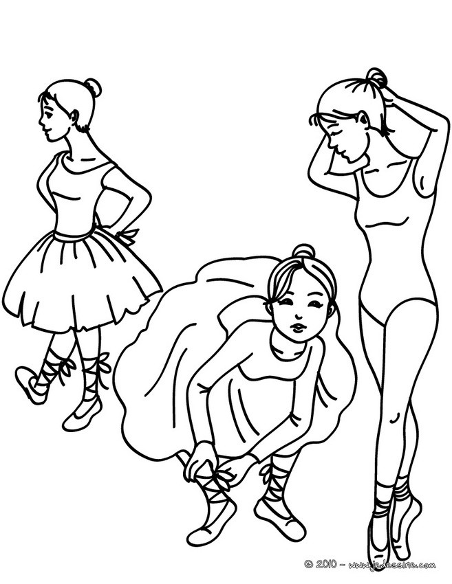 Coloriage 3 petites danseuses répétition