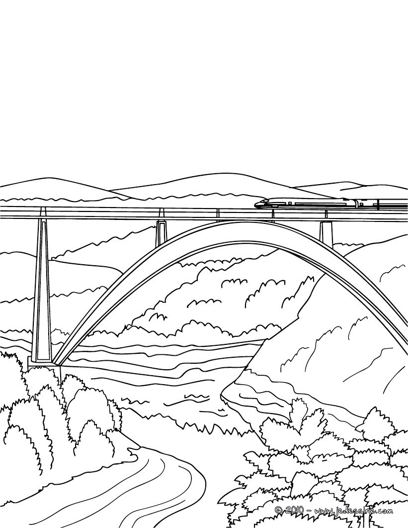 Coloriages train sur le pont colorier fr hellokids Coloriage Train sur le pont colorier