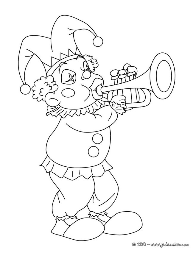 Bouffon trompette du carnaval à colorier