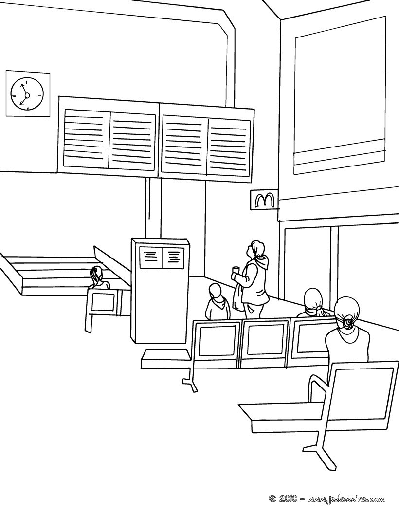 Salle d'attente de gareà colorier