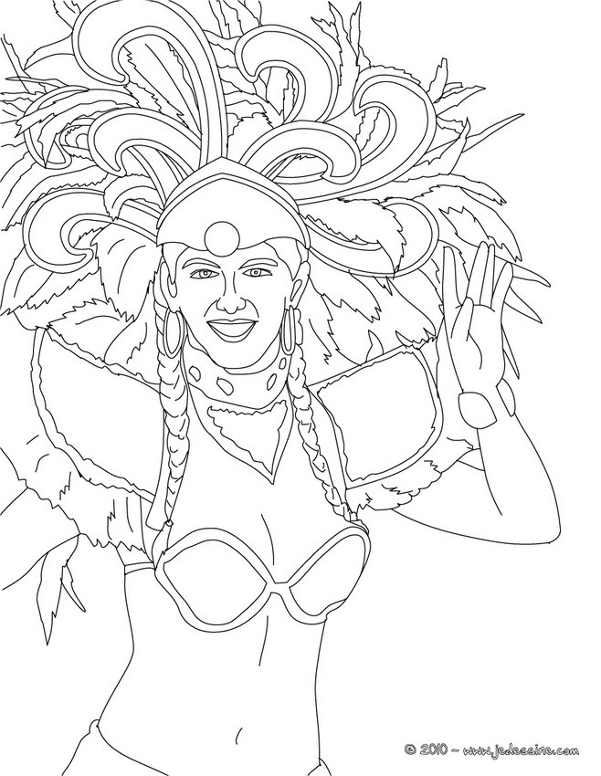 Brésilienne coiffe carnaval Rio à colorier