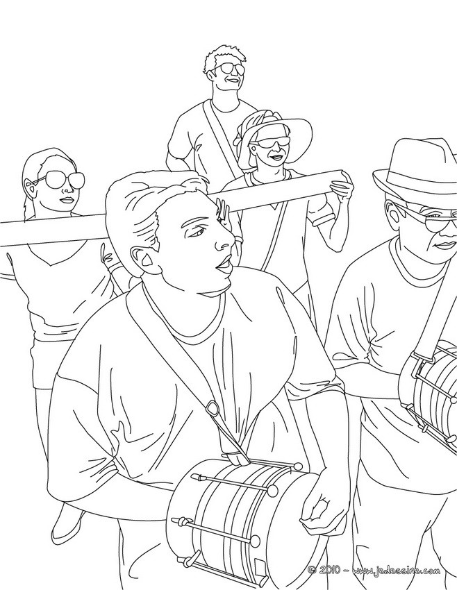 Musiciens carnaval Rio à colorier