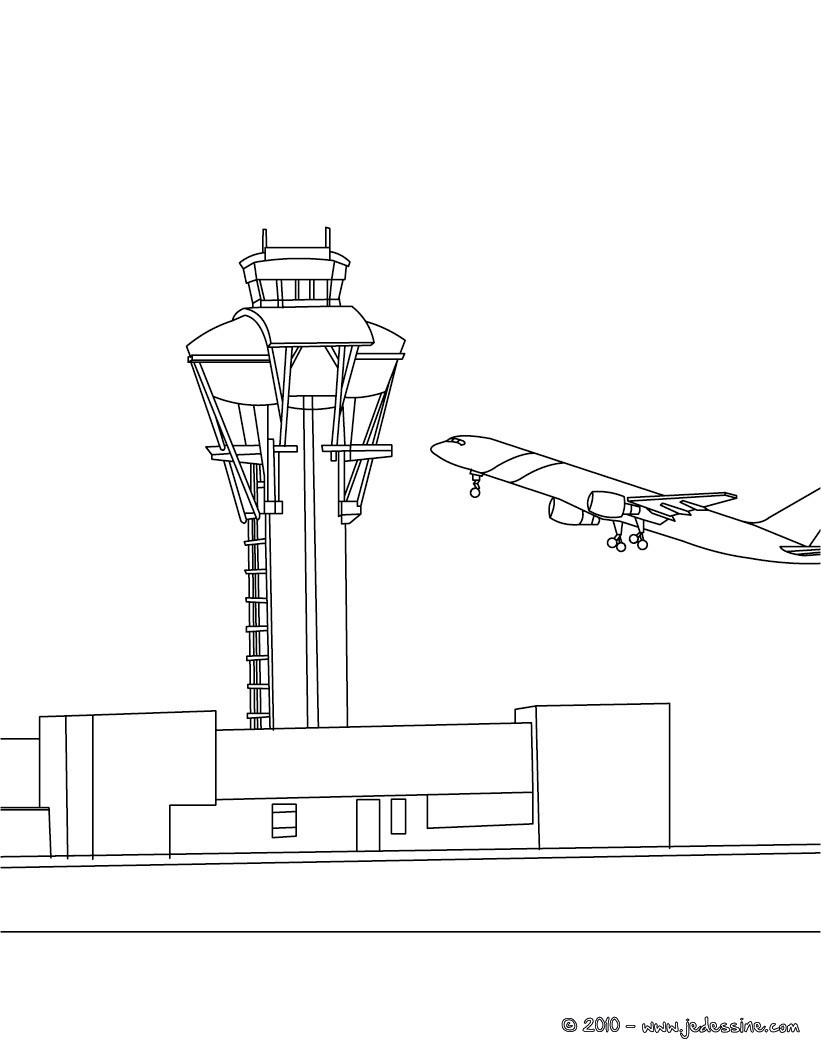 Coloriage avion tour de contrôle