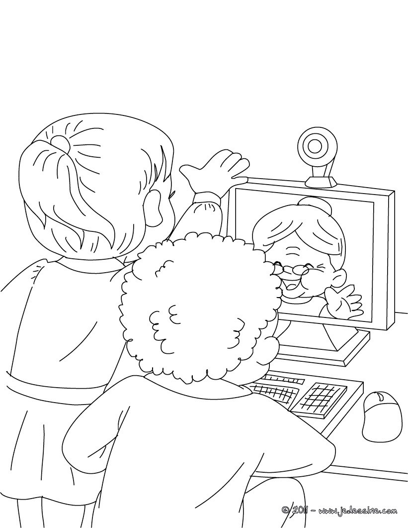 Mamie sur le web à colorier
