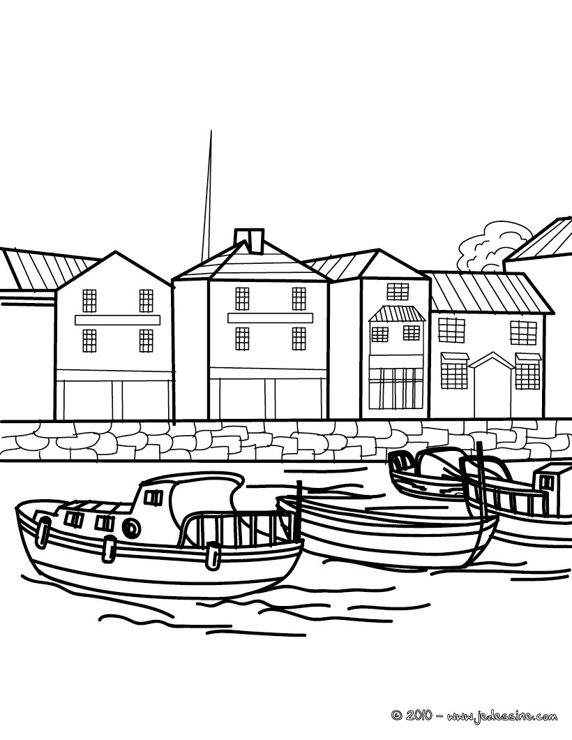 Coloriage bateaux petit port de pªche