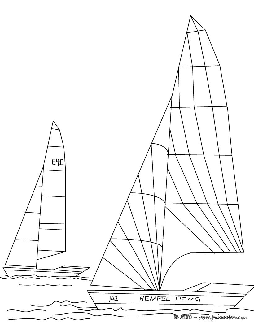Coloriage de 2 voiliers en mer