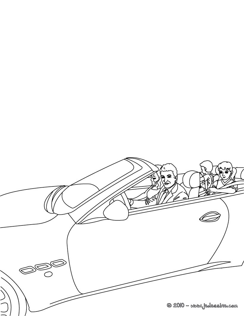 Départ en vacance en voiture à colorier