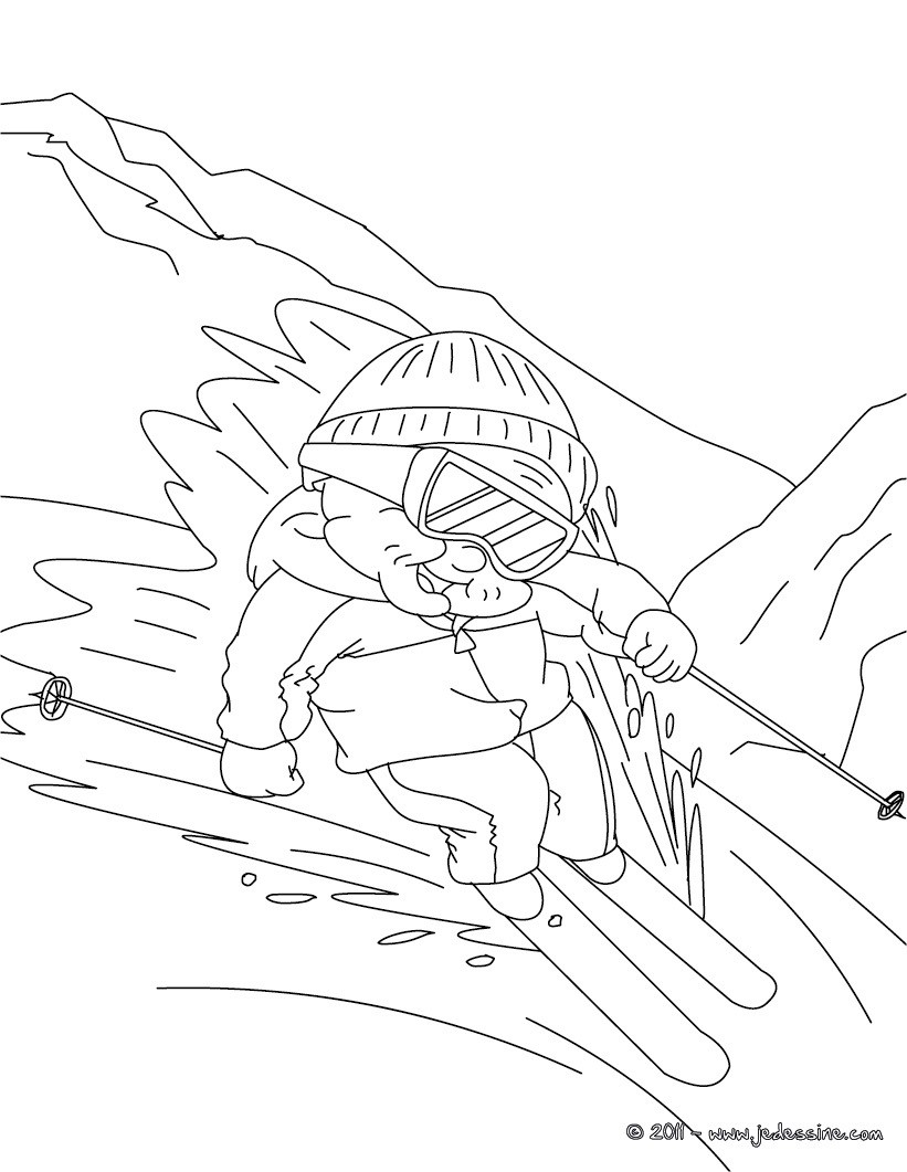 Coloriage de mamie qui fait du ski