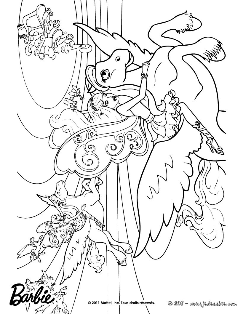 Coloriage de Barbie sur son Poney ailé