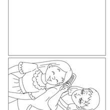 Carte � colorier maman peigne sa fille