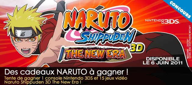 Joue avec Jedessine et gagne 1 console Nintendo 3DS et 15 jeux vidéo Naruto Shippuden 3D The New Era !