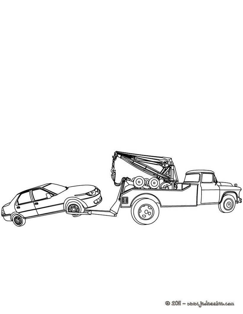 Coloriage mecanicien qui remorque une voiture en panne