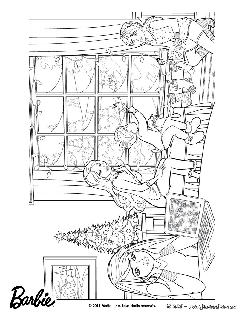 Coloriage gratuit de Barbie à Noël