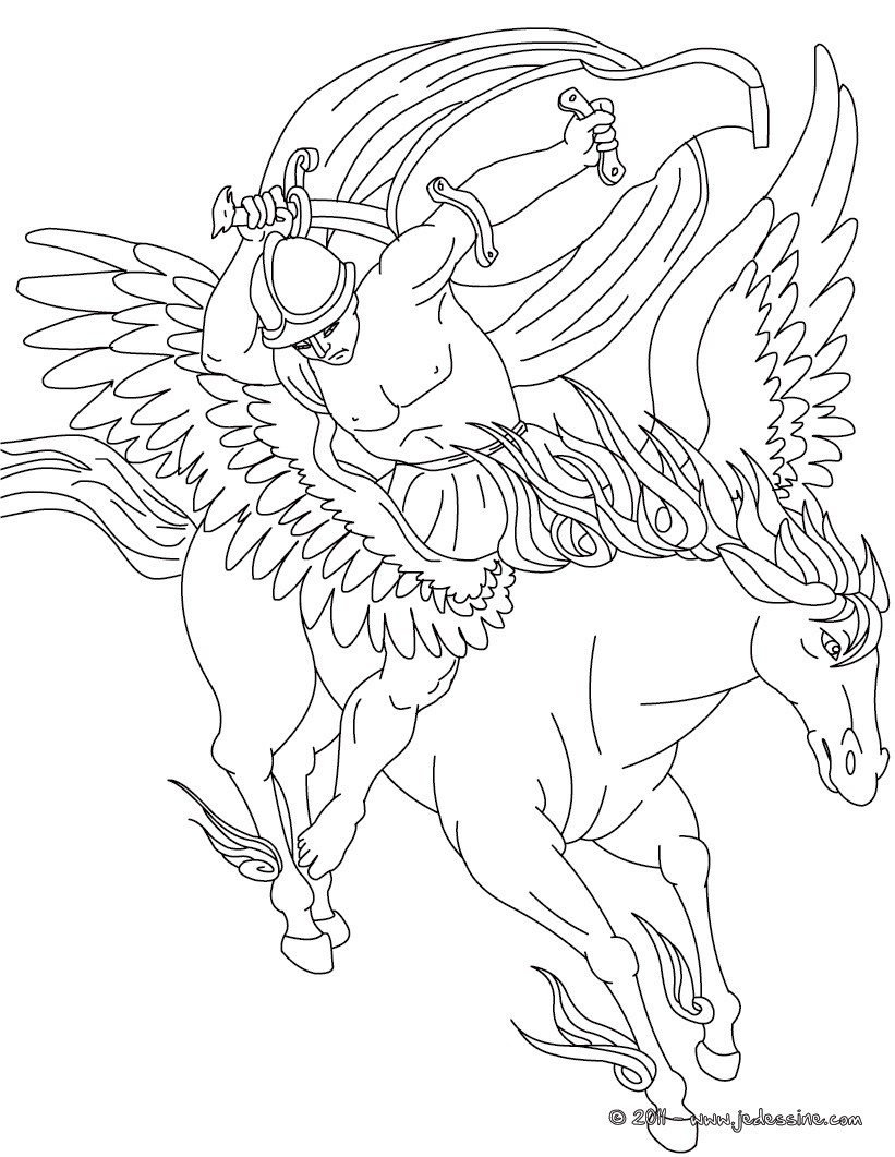 Coloriages bellerophon et pégase fr hellokids Bellerophon et Pégase