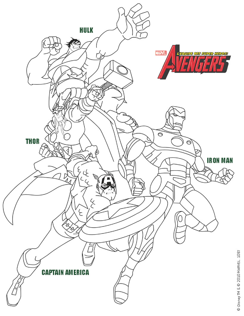 Coloriage Avengers Hulk Iron Man Captain America et Thor