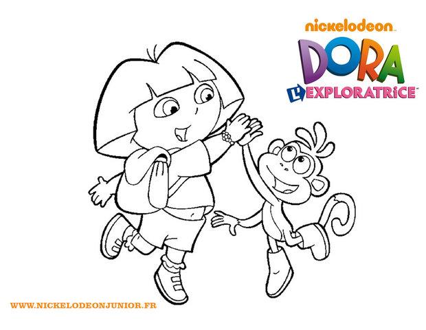 coloriage de dora et babouche qui se tapent dans la main