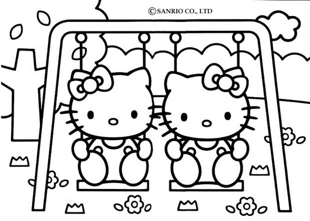 Coloriages coloriage de hello kitty sur la balançoire - fr.hellokids 
