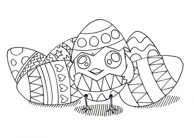 coloriage d un poussin et son oeuf