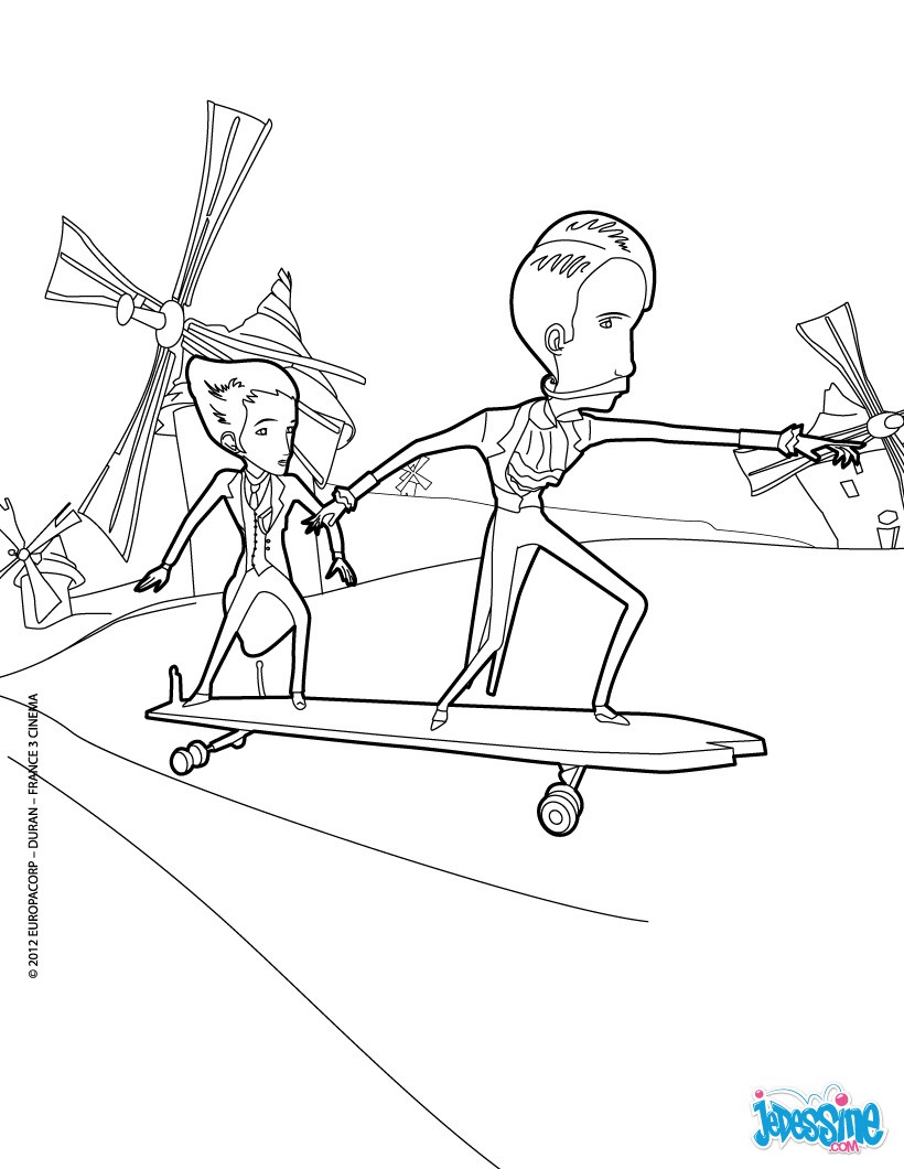 Coloriage Jack et Méli¨s sur un skateboard