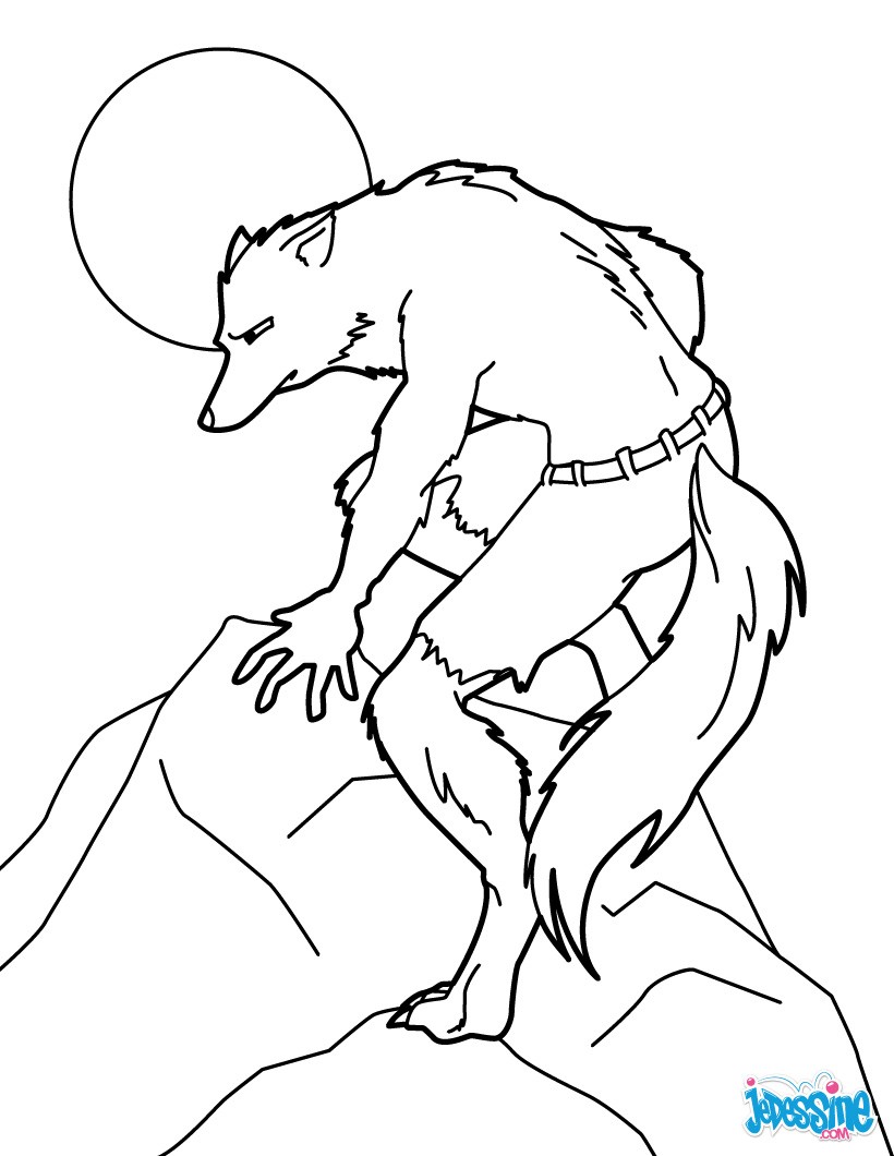 Loup garou mena§ant Coloriage d Halloween Loup garou au clair de lune