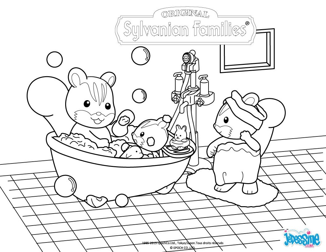 Coloriage La famille écureuil dans le bain