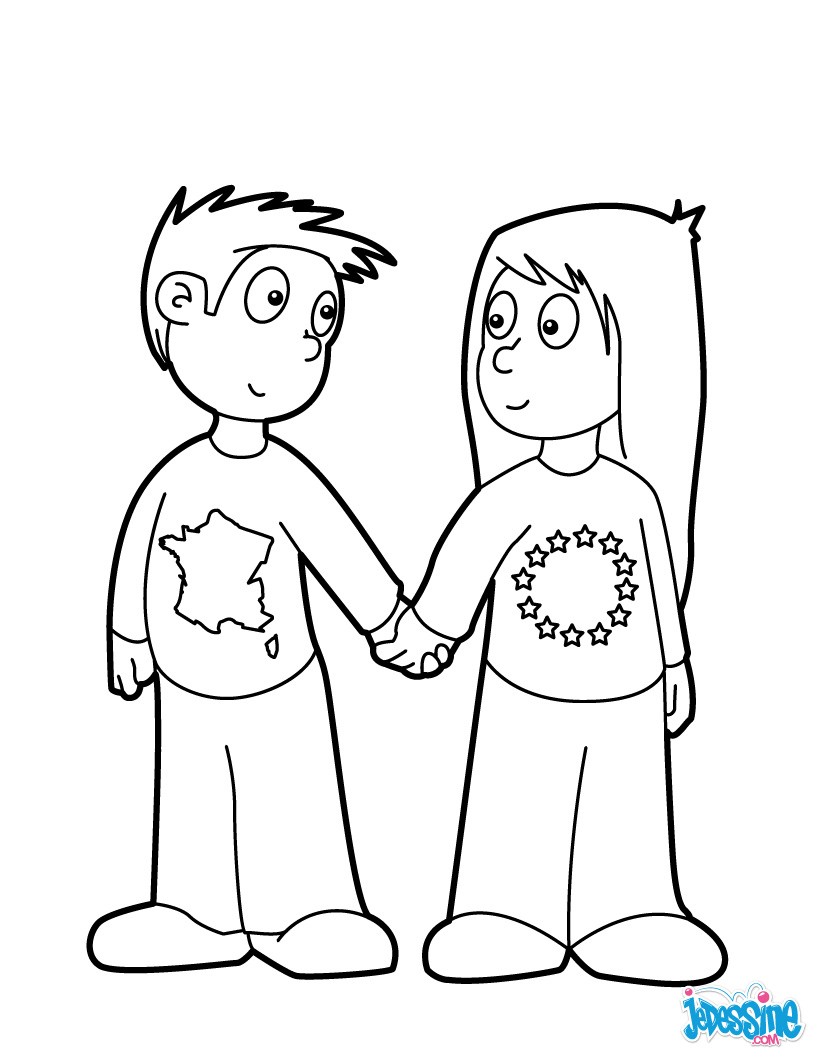 Coloriages la france et l europe main dans la main fr hellokids Coloriage La France et l Europe main dans la main