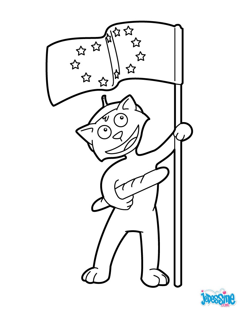 Coloriages chat fran§ais avec drapeau de l ue fr hellokids Coloriage Chat fran§ais avec drapeau de l UE