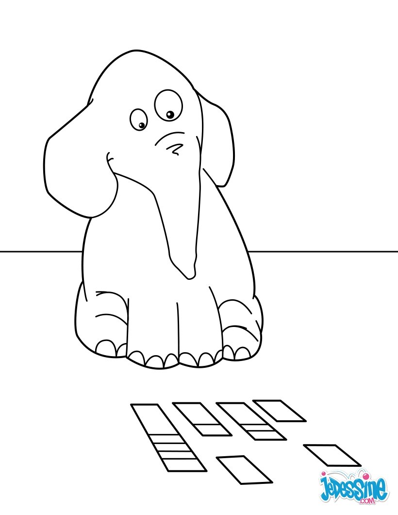 Coloriage éléphant qui joue aux cartes
