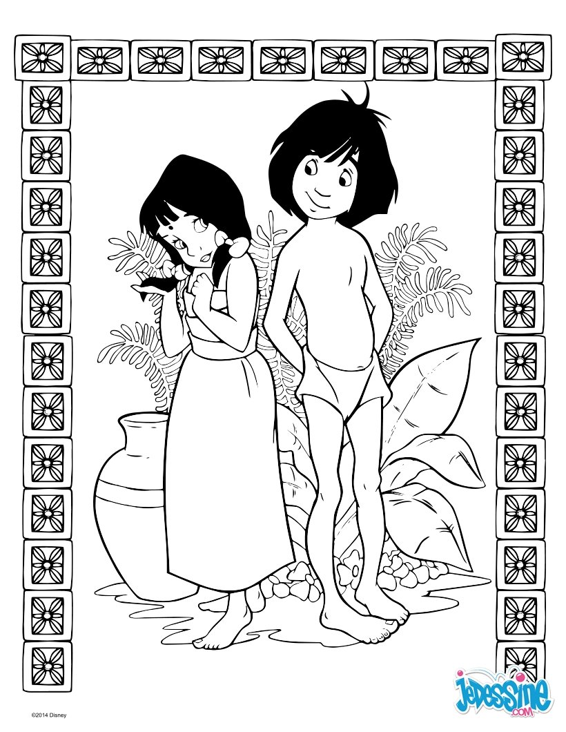 Coloriage Le Livre de la Jungle Shanti et Mowgli